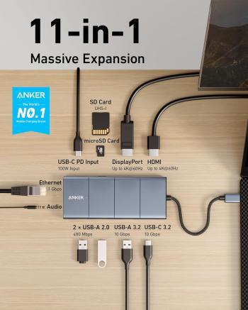 Zu sehen ist das Beitragsbild 1 zum Beitrag: Der Anker 565 11-in-1 USB-C Hub