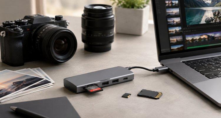Zu sehen ist das Beitragsbild 1 zum Beitrag: USB-C-Hub mit SD-Kartenleser